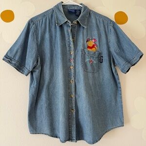 Disney 90’S Vintage Winnie the Pooh Denim Shirt with Pooh and Piglet Embroidery